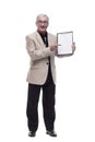 in full growth. Mature intelligent man with a clipboard. Royalty Free Stock Photo