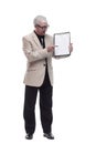 in full growth. Mature intelligent man with a clipboard. Royalty Free Stock Photo