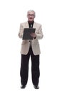 in full growth. Mature intelligent man with a clipboard. Royalty Free Stock Photo