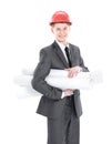 In full growth.young engineer - architect with the drawings Royalty Free Stock Photo