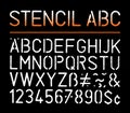 Full grunge style stencil alphabet and number on black background Royalty Free Stock Photo