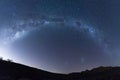 Full half-circle Milky way galaxy star shot across landscape