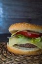 Full hamburguer on rustic background