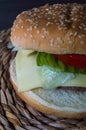 Full hamburguer on rustic background