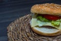 Full hamburguer on rustic background