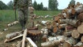 Full HD footage of an man choping firewood with axe