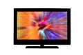 Full hd monitor or TV with digital glitches, distortions on the screen isolated on white Royalty Free Stock Photo