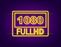 1080 full hd video settings sign. Neon icon. Vector stock illustration. Royalty Free Stock Photo