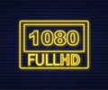 1080 full hd video settings sign. Neon icon. Vector stock illustration Royalty Free Stock Photo