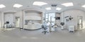 full hdri 360 panorama in surgeon orthopedist therapist cabinet dental clinic with modern equipment in office in equirectangular