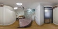 full hdri 360 panorama view in bedroom room in luxury elite vip expensive hotel or apartment in equirectangular seamless Royalty Free Stock Photo