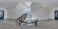 full hdri 360 panorama view in empty hall near emergency and evacuation exit stair in up ladder in new office building in Royalty Free Stock Photo