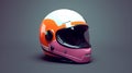 Minimalist 1980s Motorcycle Helmet In White, Pink, And Orange