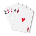 Full house aces over kings on white with clipping path to remove shadow Royalty Free Stock Photo