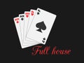 Full house playing cards, hearts and spades suit. Poker hand. Vector Royalty Free Stock Photo