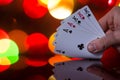 Full house poker cards combination on blurred background casino luck fortune card game Royalty Free Stock Photo