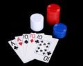 Full house and poker chips Royalty Free Stock Photo