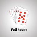 Full house poker combination on gray