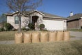 Full lawn bags in front of house