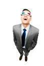 full length asian businessman wearing 3d glasses movie white background