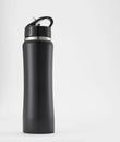 Full length black aluminium waterbottle. Royalty Free Stock Photo