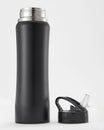 Full length black aluminium waterbottle. Royalty Free Stock Photo