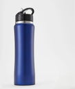 Full length blue color aluminium waterbottle. Royalty Free Stock Photo