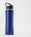 Full length blue color aluminium waterbottle. Royalty Free Stock Photo