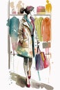 Full length body size portrait of trendy stylish elegant chic lady, Women shopping in boutique store, mall.