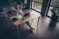 Full length body size top above high angle view photo of cheerful positive woman enjoying end of work day lying on chair Royalty Free Stock Photo