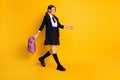 Full length body size view of her she nice attractive pretty cheerful cheery schoolgirl nerd going back to school Royalty Free Stock Photo