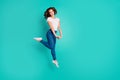Full length body size view of her she nice attractive sweet lovely flirty adorable cheerful cheery carefree slim fit Royalty Free Stock Photo