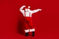 Full length body size view of his he attractive cool funny comic fat white-haired Santa mc artist dancing having fun Royalty Free Stock Photo