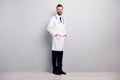 Full length body size view of his he nice attractive cheerful cheery doc expert first aid new innovative assistance Royalty Free Stock Photo