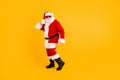 Full length body size view of his he nice funny cheerful cheery fat white-haired Santa St Nicholas dancing having fun Royalty Free Stock Photo