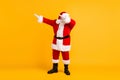 Full length body size view of his he nice funny positive thick fat white-haired Santa St Nicholas dancing having fun Eve Royalty Free Stock Photo