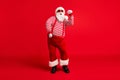 Full length body size view of his he nice handsome bearded fat overweight cool childish Santa dancing rest chill out x