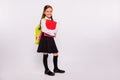 Full length body size view portrait of her she nice attractive lovely cheerful cheery pre-teen girl holding in hands Royalty Free Stock Photo