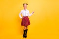 Full length body size view portrait of nice-looking attractive lovely cheerful cheery confident pre-teen girl in white Royalty Free Stock Photo