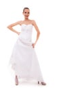 Full length bride in white wedding gown isolated Royalty Free Stock Photo