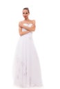 Full length bride in white wedding gown isolated Royalty Free Stock Photo