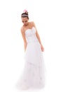Full length bride in white wedding gown isolated Royalty Free Stock Photo