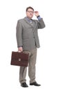 full-length. business man with a leather briefcase. Royalty Free Stock Photo