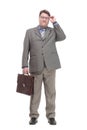 full-length. business man with a leather briefcase. Royalty Free Stock Photo