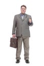 full-length. business man with a leather briefcase. Royalty Free Stock Photo