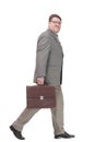 full-length. business man with a leather briefcase. Royalty Free Stock Photo
