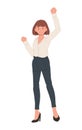 Full Length Businesswoman  Winner Success. Business Woman Excited Hold Hands Up Raised Arms, Flat Vector cartoon Illustration Royalty Free Stock Photo