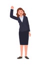 Full Length Businesswoman  Winner Success. Business Woman Excited Hold Hands Up Raised Arms, Flat Vector cartoon Illustration Royalty Free Stock Photo