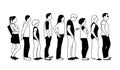 Full length of cartoon people standing in line outline Royalty Free Stock Photo