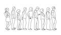 Full length of cartoon people standing in line outline Royalty Free Stock Photo